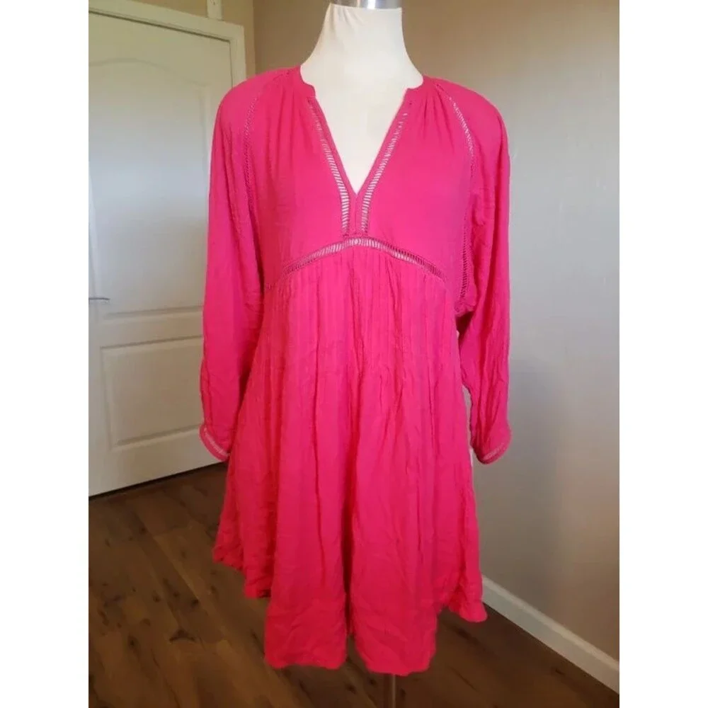 Free People Go Lightly Swing Dress Lined Mini Women's Hot PinkSize XS